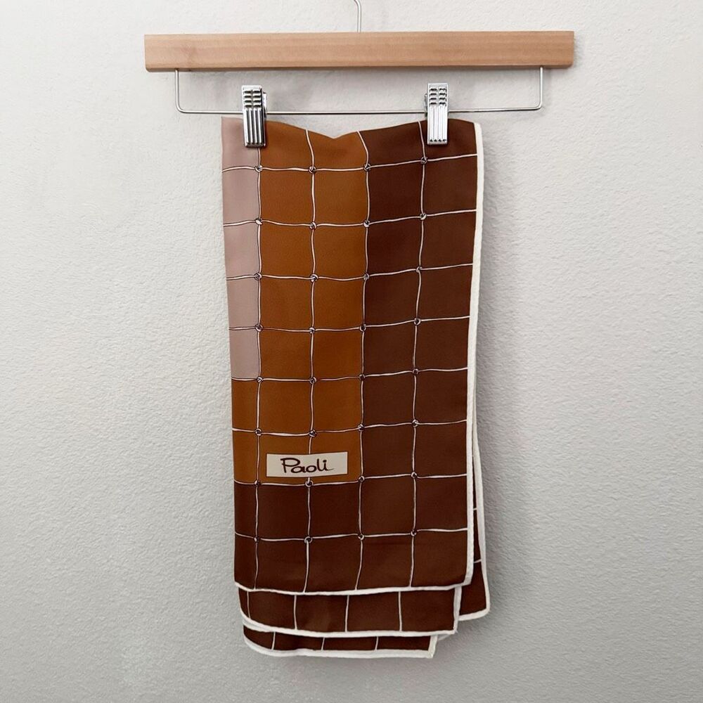 PAOLI | Brown Blush Pink ivory/Beige Square Pattern Scarf Knot | 35" x 35"